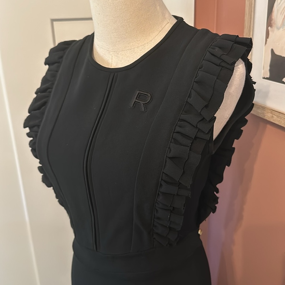 Rochas black ruffles detail fit & flare back zipper sleeveless 10 midi dress - Picture 4 of 16